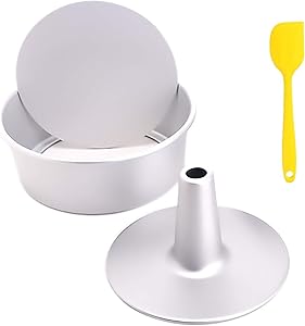 Cocaburra 8 Inch Cake Pan, Angel Food Cake Pan Set of 3, Round Cake Pans Nonstick Cheesecake Pan, Aluminum Round Flat Removable Bottom and Tube Pan Bottom for Baking with Silicone Spatula
