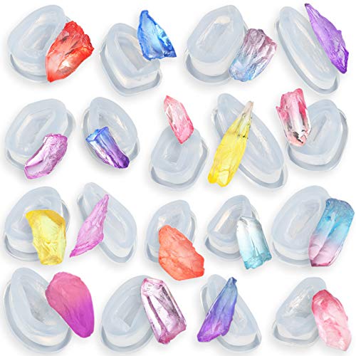 Crystal Quartz Rock Epoxy Resin Silicone Molds Set for Geode Druzy Gem, Pendulum Pendant, Jewelry Casting, Isomalt, Candle Accent, Cake Decoration, Polymer Clay 18-Count 0.9-1.6inch
