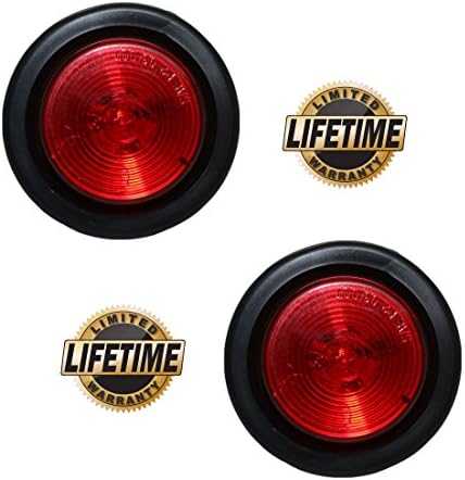 Leading Edge Lighting CL-22120-A2K Pair of LED 2" Round Red Clearance/Side Marker Light Kit with Light Grommet &amp; Wire Pigtail Truck Trailer RV