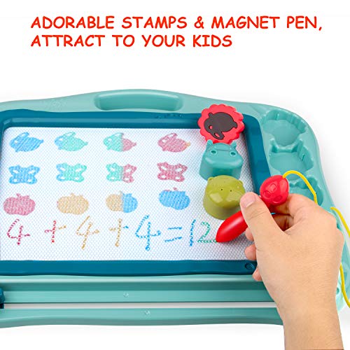 Gamenote Magnetic Drawing Board for Kids 12×16 inch - Doodle Board for Toddlers Comes with Adorable 3 Stamps, Magnet Pen, Gifts for Toddlers Kids Colorful Erasable Magnet Writing Sketching Pad（Blue） - Thumbnail 4