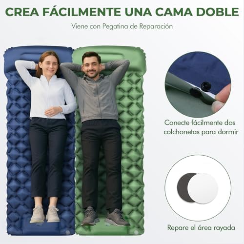 Tapete de campismo ultraleve, colchão de campismo auto-insuflável com almofada, tapete de exterior com bomba de pé, tapete insuflável ultraleve para exterior e caminhadas