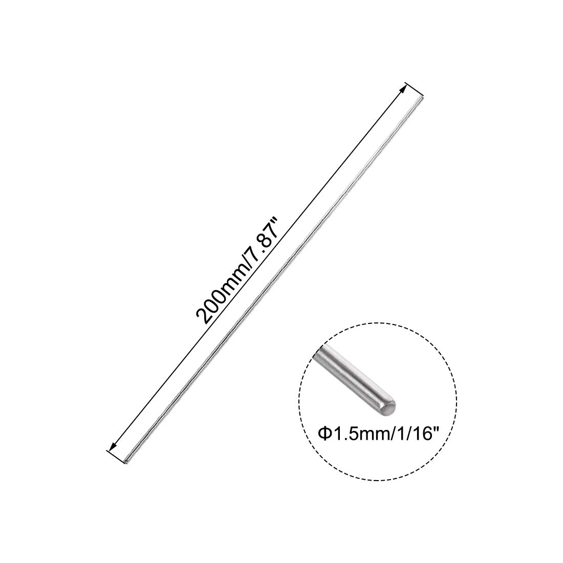 sourcing map 1.5mm x 200mm 304 Stainless Steel Solid Round Rod for DIY Craft - 2pcs - Image 3