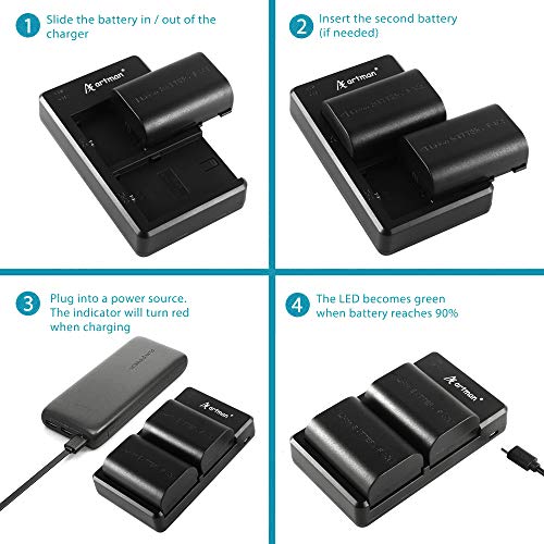 Artman LP-E6 LP-E6N Rechargeable Battery and USB Charger Set for Canon 5D Mark II III IV, 5Ds, 6D, 70D, 80D and More (2-Pack 2200mAh Camera Batteries,Versatile Charging Option with USB) Black