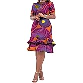 BAZINRICHE African Dresses for Women Bazin Riche Ankara Clothing Short Sleeve Dress Wax Print