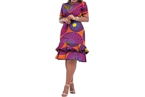 BAZINRICHE African Dresses for Women Bazin Riche Ankara Clothing Short Sleeve Dress Wax Print
