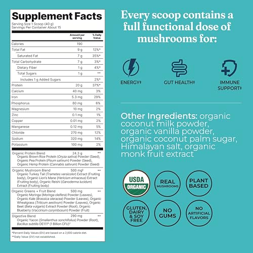 FOUR SIGMATIC ORGANIC VEGAN PROTEIN POWDER | 18G PLANT-BASED PROTEIN PER SERVING | GLUTEN FREE, DAIRY FREE, SOY FREE, NON-GMO WITH NO FILLER INGREDIENTS | 21.16OZ, 15 SERVINGS | VANILLA