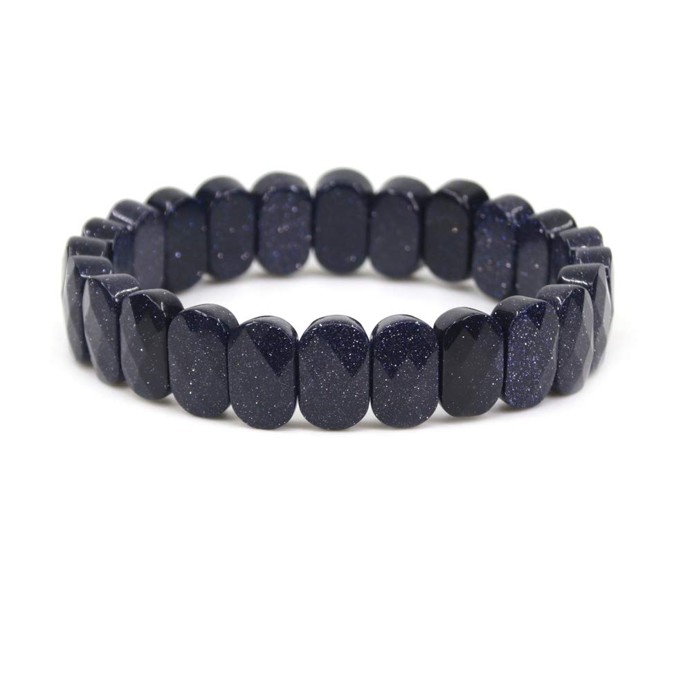 CHENYUE Synthetic Blue Sandstone Gemstone 14mm Faceted Oval Beads Stretch Bracelet 7.5 Inch Unisex