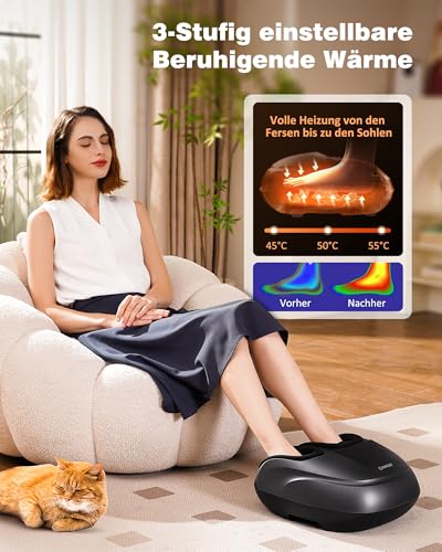 KNQZE Foot Massager, Electric Foot Massager with Heat Function, Deep Net Shiatsu Foot Massage for Plantar Fasciitis & Neuropathy, Gifts for Mum, Women, Men, Up to Shoe Size 47