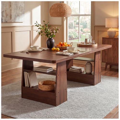 Simple Wisdom 160×80CM Comedor,Grande Mesa Comedor,Comedores Modernos,Estilo Industrial Mesa de Comedor,Patas de Alta Resistencia,para 6-8 Personas.(Nuez)