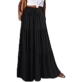 Aoudery Flowy Maxi Skirt for Women Boho Long Skirts with Pockets High Waisted Ruffle Tiered Casual Fall Fashion Outfits