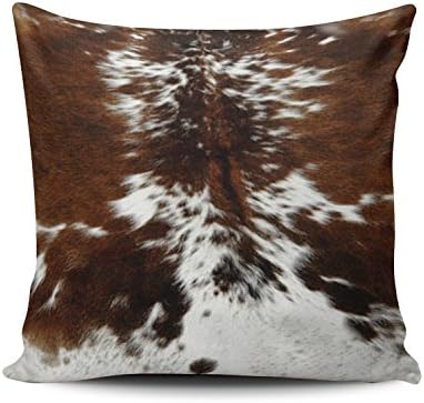 Hoooottle Custom Plain Unique White Tri Color Brown Cowhide Square Pillowcase Zippered One Side Printed 18x18 Inches Throw Pillow Case Cushion Cover
