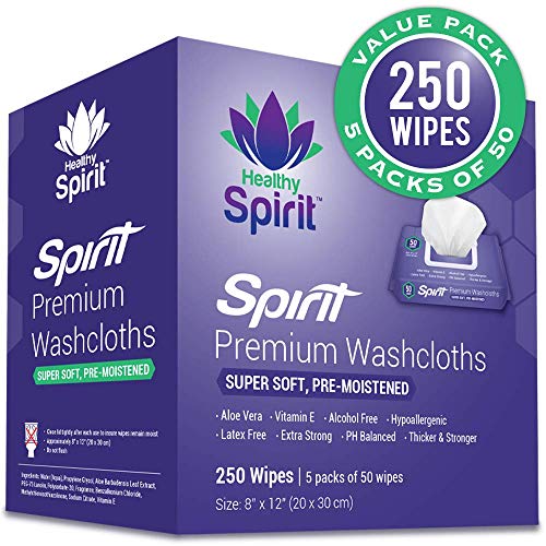 Healthy Spirit Disposable Washcloths 250 Count - Adult Wipes Extra Large, Adult Wipes for Incontinence & Cleansing, 8"x12", 250 Count, White