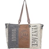 Myra Bag Womens Canvas Purse - Leather and Canvas Bags for Women with Fabric Body, Aesthetic Cloth Handbags for Work, College