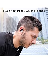 AUKEY True Auriculares inalámbricos, 7 horas de tiempo de reproducción + 14 horas con la funda de carga, excelente sonido, ajuste cómodo, control táctil, doble micrófono, Qi carga inalámbrica, IPX5 auriculares resistentes al agua ...