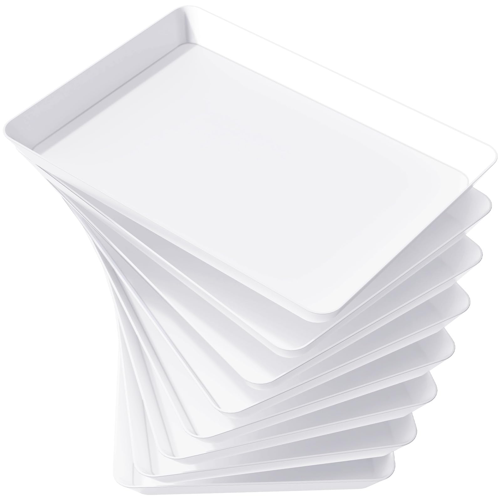 Lifewit Plastic Serving Tray for Party Supplies, 8 Pcs White Trays for Serving Food, Reusable Platter for Buffet, Fruit, Charcuterie, Snack, Rectangle, Holiday Christmas Essentials, BPA Free Image