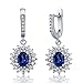 6.48 Ct Oval Blue Simulated Sapphire 925 Sterling Silver Dangling Earrings