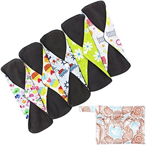 Asenappy Reusable Cloth Menstrual Pads 5 Pack Washable Sanitary Pads ( M-size,Mixed Prints )