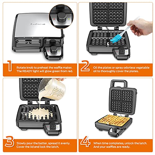 Elechomes Waffle Maker with Removable Plates, 4Slice Belgian Waffle