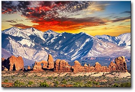 Amazon Com Wall Art Decor Poster Painting On Canvas Print Pictures Red Hoodoos And Cool Rocky Mountains In Arches National Park Utah Landscape Mountain Framed Picture For Home Decoration Living Room Artwork Posters