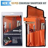 Arnolo 10 Piece Chainsaw Sharpener | Chainsaw Sharpening Kit Contains: 3Round Chain Saw Files 5/32, 3/16, 7/32 Inch-Handle- Depth Gauge- Filing Guide- Bar Groove Cleaner- Quick Check Gauge- Tool Pouch