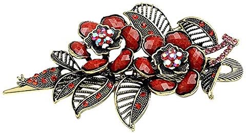 Fashion Vintage Jewelry Charm Rose Flowers With Leaves Alligator Clip Hair Y1B4