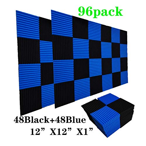 96 Pack Black/Blue Acoustic Panels Studio Foam Wedges 1" X 12" X 12" Sound-proofing,Sound Absorption (96PACK, Black&Blue) - Thumbnail 6