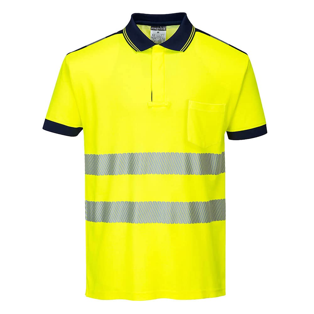 Portwest PW3 Hi-Vis Polo Shirt S/S, Size: XXL, Colour: Yellow/Navy, T180YNRXXL