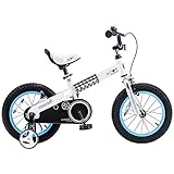 RoyalBaby Boys Girls Kids Bike 14 Inch Buttons Bicycles with Training Wheels Child Bicycle Blue