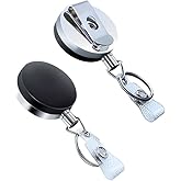 2 Pack-Heavy Duty Retractable Badge Holder Reel,Retractable ID Badge Reel with Reinforced Belt Clip Strap Key Ring,25.2" Stainless Steel Cord for Name Card Keychain Badge Holder Metal Case by BETOOM