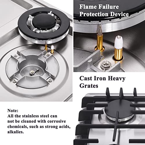 30 Inch Gas Cooktop, Builtin Stainless Steel Gas Stovetop 5 High