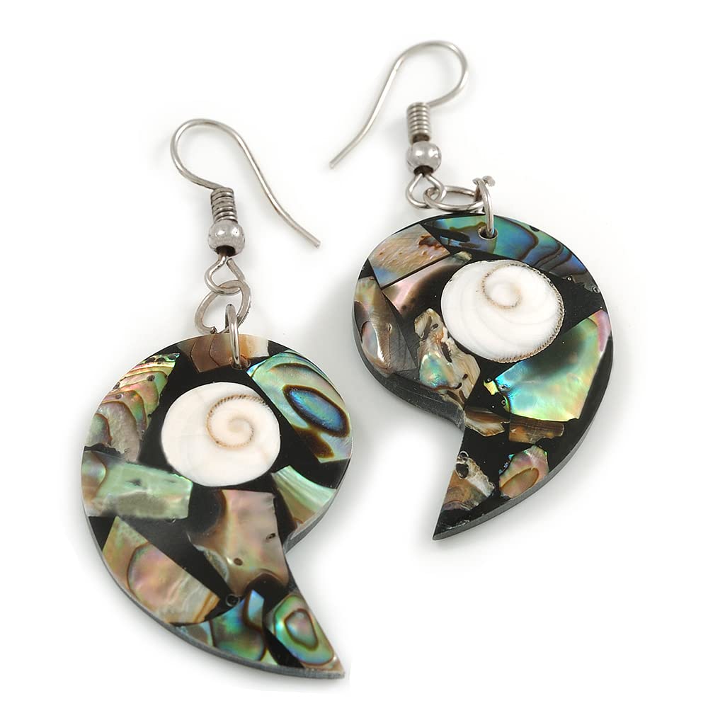 55mm L/Black/White/Abalone Shell Shape Sea Shell Earrings/Handmade/Slight Variation In Colour/Natural Irregularities