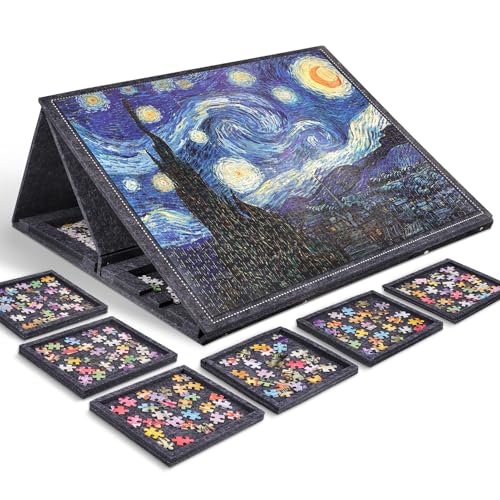 Pllieay Puzzle Table Puzzle Mat Puzzle Tray with 6 Sorting Drawers, Adjustable Stand and Protective Lid – Ideal for 1000 Piece Puzzles