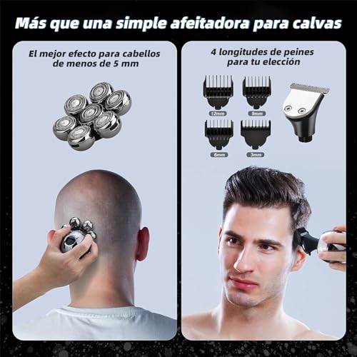 Men's Head Shaver, 5 in 1 Shaver Head with 7 Rotary Heads and LED Display, Men's Head Shaver in Dry and Wet to Water with Wireless Charging and Type C Charging Cable