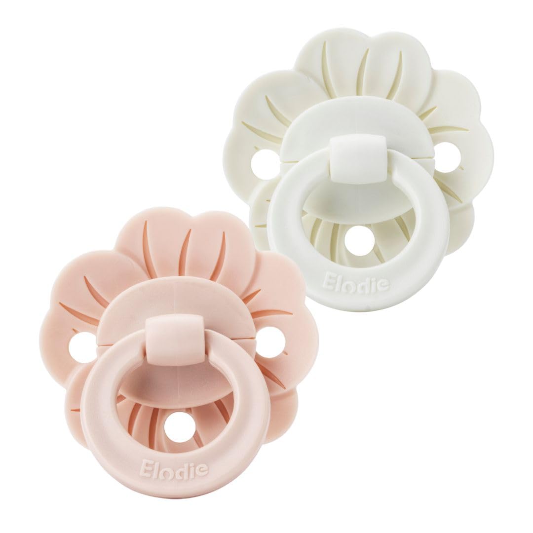 Elodie Details Binky Bloom 2 Pack Baby Dummies & Pacifiers, Soft Silicone Orthodontic Design with Symmetrical Teat, BPA-Free Soothers with Ventilation Shield for Comfort, 3+ Months, Pink/White
