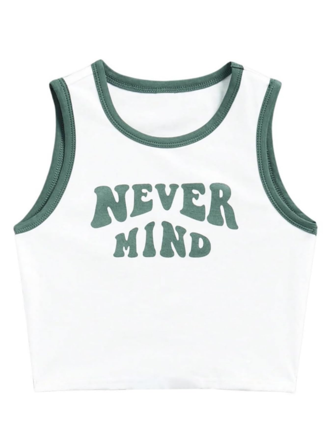 Photo 1 of SHENHE Girl's Letter Print Cropped Tank Top Sleeveless Contrast Binding Crop Tops Green 13 Years