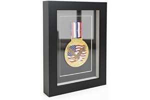 Medal Display Case - 6x8 Inch Black Wooden Medal Shadow Box with Glass Front, Military Medal Display Box for Athletes, Runner