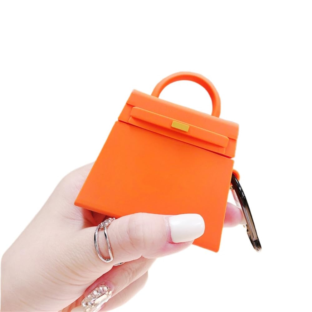 Photo 1 of Case for AirPods 3rd, Girls Creative Fashion Mini Handbag Purse Case, Stylish Soft Silicone TPU Earphone Protection Charging Cover for AirPods 3rd +Hook -Orange