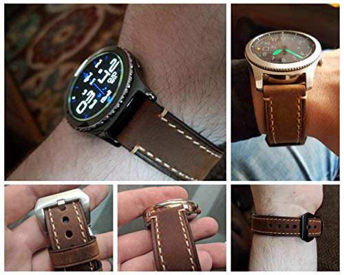 EACHE 26mm Vegetable Tanned Watch Band,Genuine Leather Handmade Watch Straps in Dark Brown-Silver Hardware
