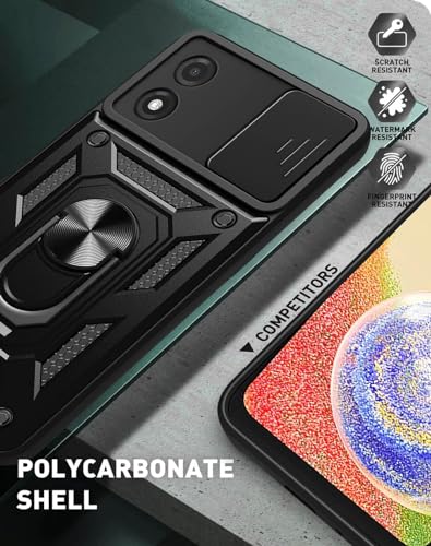 UPLAI Case for Motorola Moto E13 4G, Ultra Slim Anti-Shock Armor Case with Slide Camera Cover and Stand Magnetic Ring, PC+TPU Durable Case Case.Black