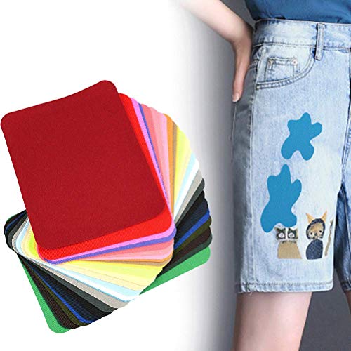 WOWOSS 30 Pieces Iron On Fabric Patches and Mini Sewing Kit for Repaire Jeans, Pants, Shirts and Clothing, 29 Colors, 4.9 x 3.7 Inch