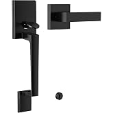 AEEKEL Black Front Door Handle No Lock Sets, Exterior Entry Door Handle | Heavy Duty Matte Black Exterior Door Handle No Lock, Deadbolt Set Not Included, Front Door Lock Set for Left/Right Levers