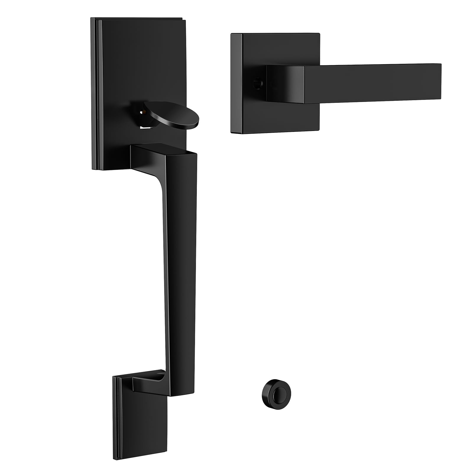 Photo 1 of AEEKEL Black Front Door Handle No Lock, Exterior Entry Door Handle with Interior Passage Levers, Front Door Lock Set for Left Right Handle Doors, Deadbolt Set Not Included, Non-Locking
