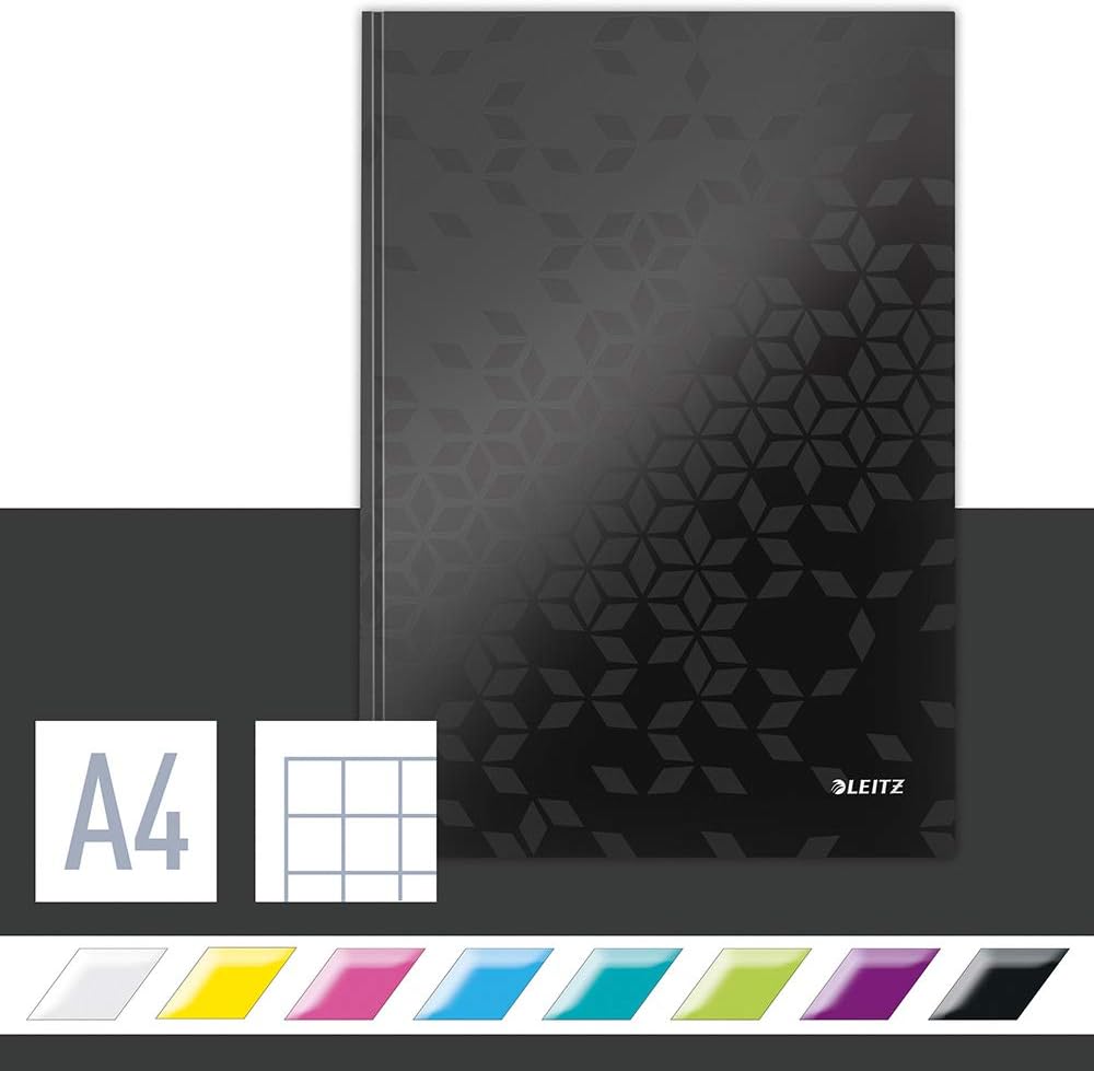 Leitz WOW Notebook A4 Squared, Hardcover, 160 Pages, 80 Sheets of FSC-Certified Paper (80 g/m²), Laminated Cover