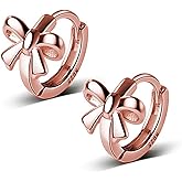 Reffeer Solid 925 Sterling Silver Small Bow Hoop Earrings Huggie for Women Teens Bowknot Huggie Earrings