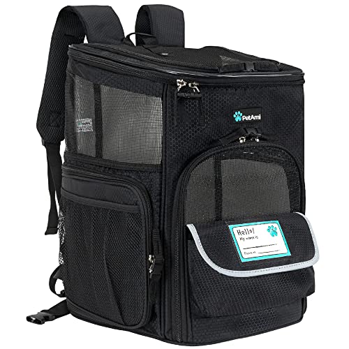 PetAmi Pet Carrier Backpack for Small Cats, Dogs, Puppies | Airline Approved | Ventilated, 4 Way Entry, Safety and Soft Cushion Back Support | Collapsible for Travel, Hiking, Outdoor (Black)