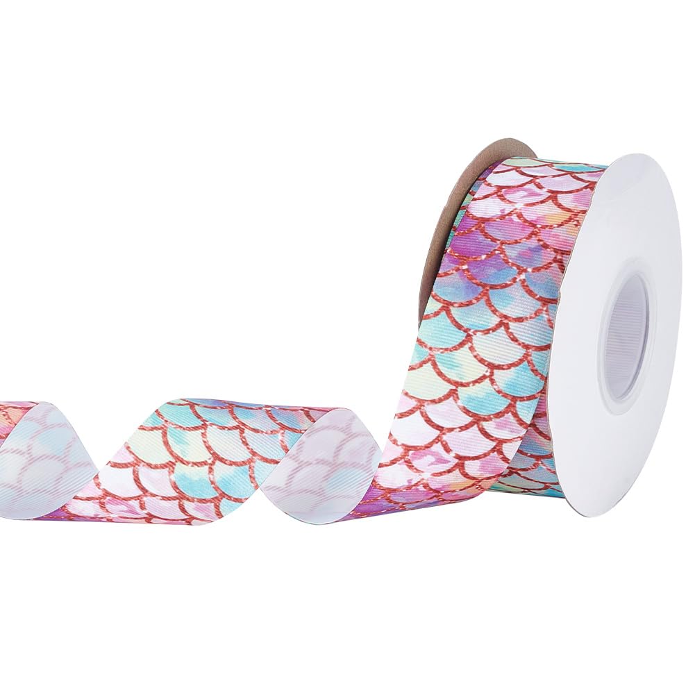 MAYJOYDIY Mermaid Scales Ribbon Fish Scale Grosgrain Ribbon 3.8cm×18m Colorful Fabric Ribbons Polyester Ribbon Clothes Bags Hats Party Decor Gift Wrapping Invitation Cards Bows Making