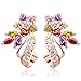 BAMOER Rose Gold Plated Flower Design Multicolor Cubic Zirconia Stud Earrings for Women CZ Jewelry Multicolor CZ