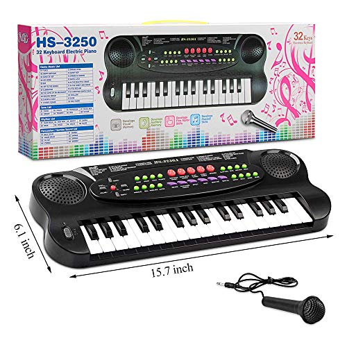 aPerfectLife Kids Keyboard, 32 Keys Multifunction Electronic Kids Piano Keyboard Musial Instrument for Kids with Microphone (Black)