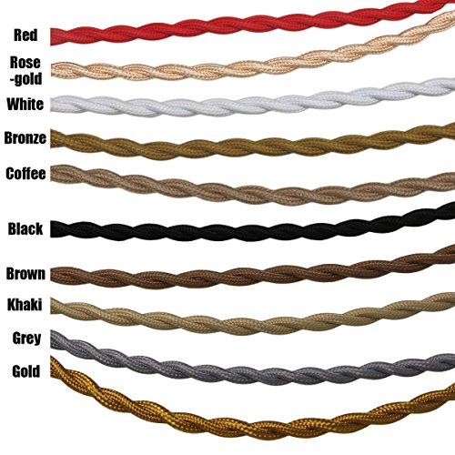 Striveday™ 5Meter/16.4FT Twisted Cloth Fabric Electrical Cord for Vintage and Antique Lamps DIY, Rayon Covered Wire For Industrial Vintage LED Bulb(Coffee)