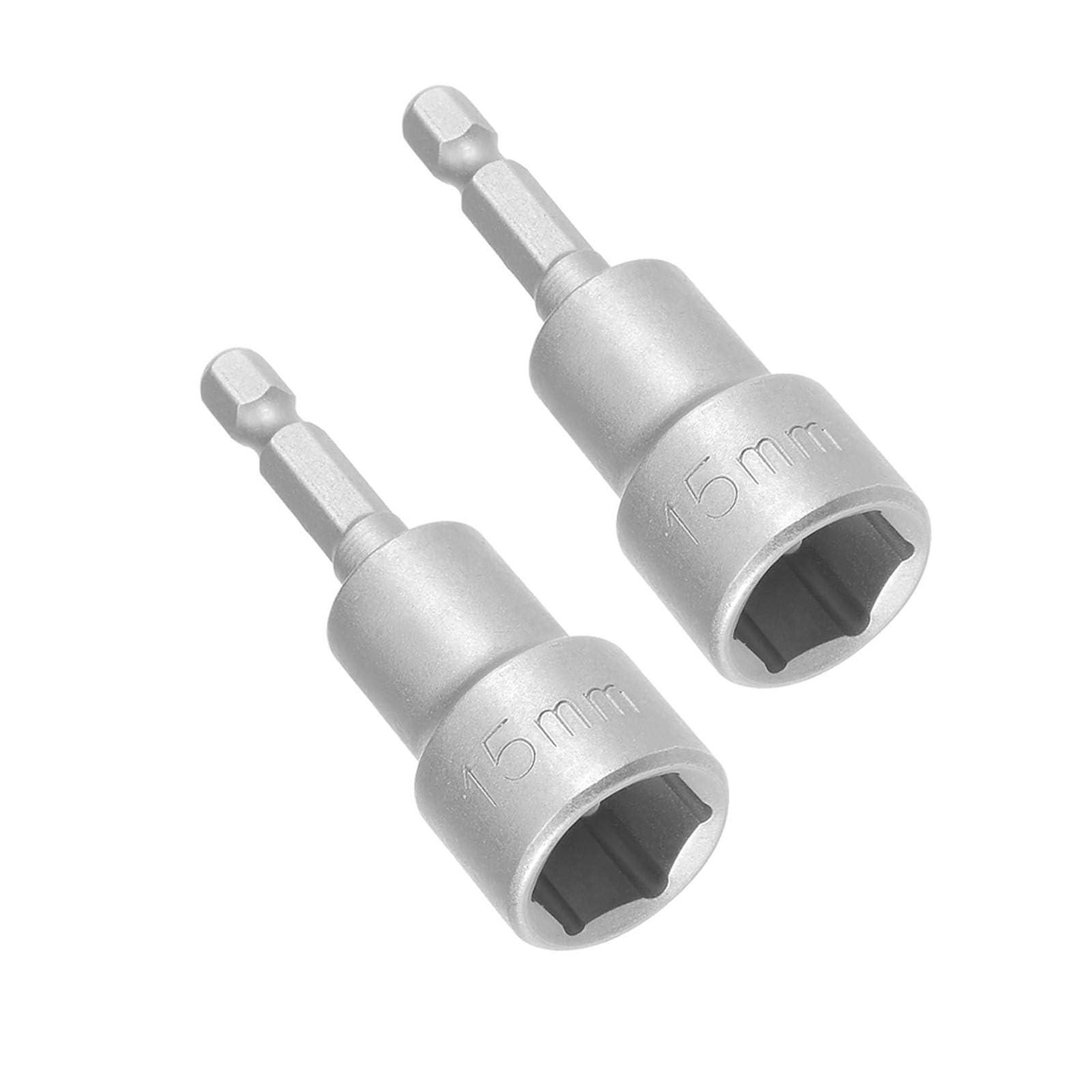 TOP-VIGOR 2Pcs 15mm Nut Setter Driver Drill Bit Set, 1/4 inch Hex Shank Quick Change, 65mm Length Metric Nut Driver Set for Woodworking, Auto Repairing, Machine Maintenance, Furnitures